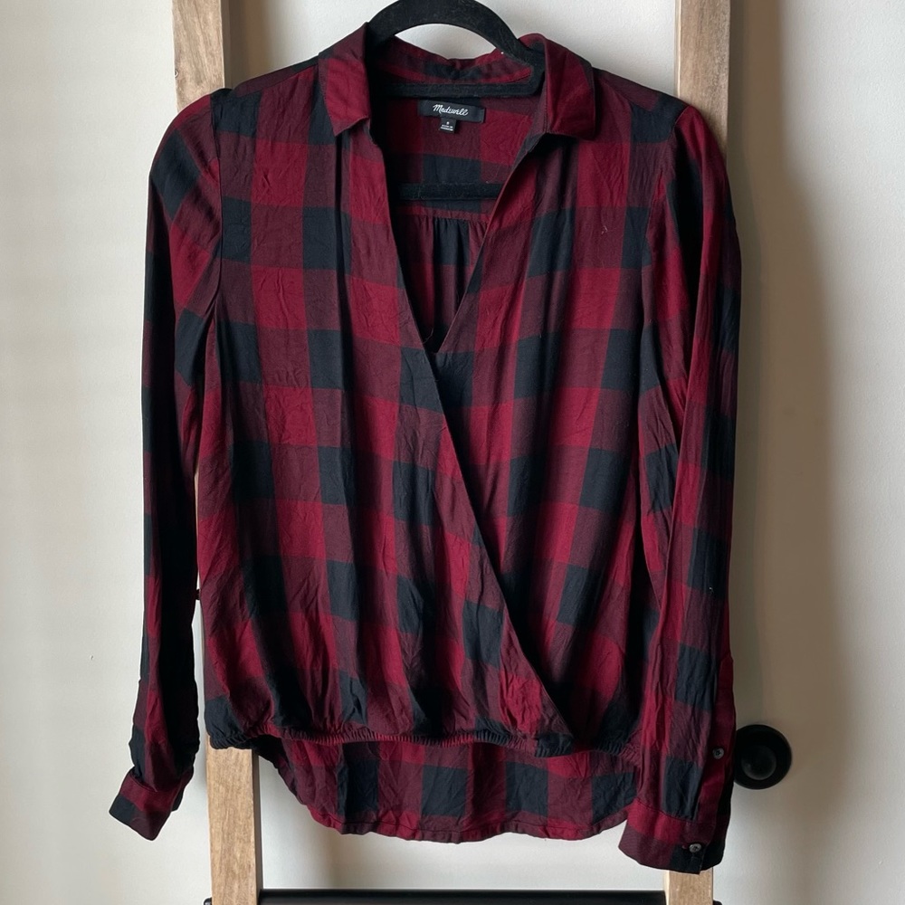 Madewell Wrap Front Checkered Top Size Small - image 7